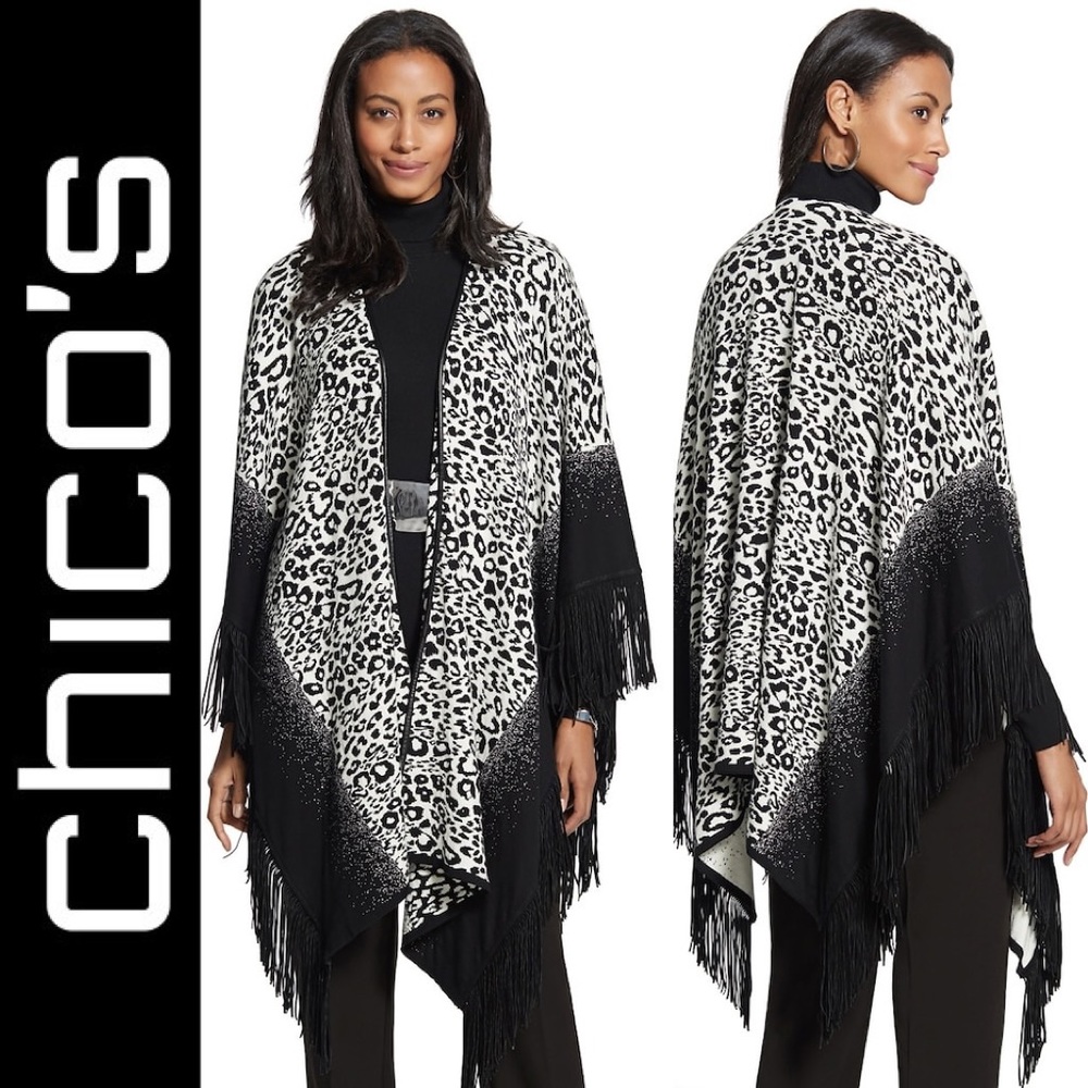 ‼️70% OFF‼️Chico’s Leopard Fringe Shawl